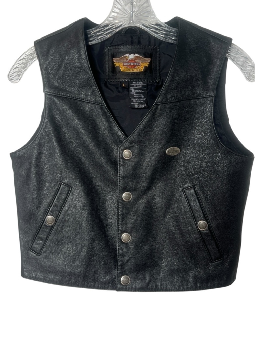 Harley-Davidson Black Leather Vest YOUTH LARGE